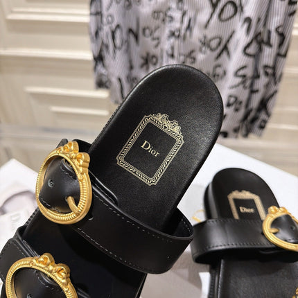 DIOR 26S MEDAILLON BUCKLE SLIDE IN BLACK CALFSKIN