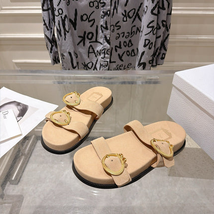 DIOR 26S MEDAILLON BUCKLE SLIDE IN SAND BEIGE SUEDE