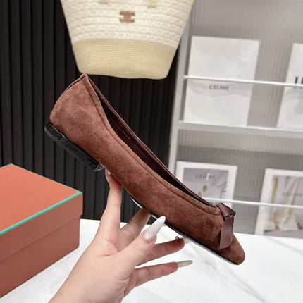 LP 26S BALLERINA FLATS IN DARK BROWN SUEDE & SATIN BOW
