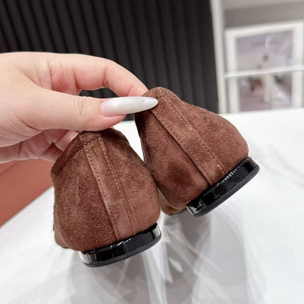 LP 26S BALLERINA FLATS IN DARK BROWN SUEDE & SATIN BOW