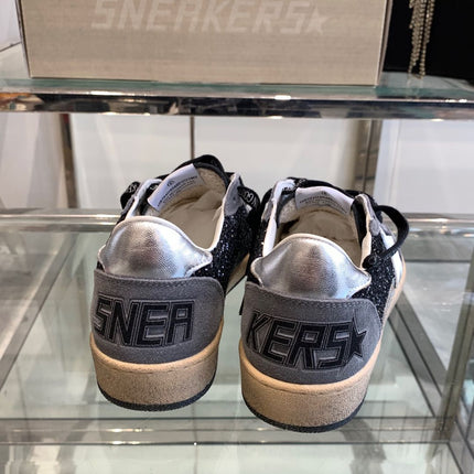 BALL STAR SNEAKERS WITH WHITE STAR IN BLACK GLITTER AND GRAY SUEDE