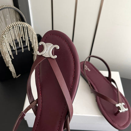 CELINE 26S THONG SANDALS IN DARK RED CALFSKIN