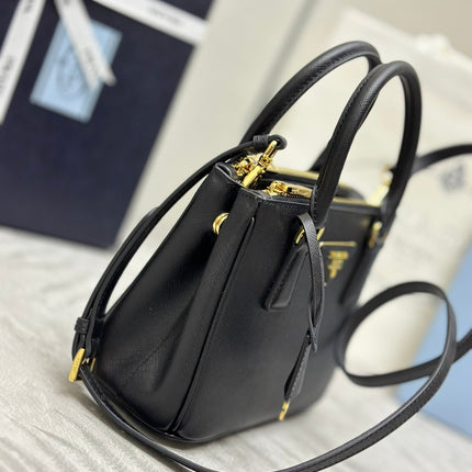 PRADA 25S GALLERIA MEDIUM BAG 20 IN BLACK CALFSKIN GOLD HARDWARE