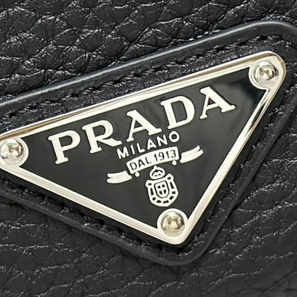 PRADA 25S SHOULDER STRAP BAG 26 IN BLACK CALFSKIN SILVER HARDWARE