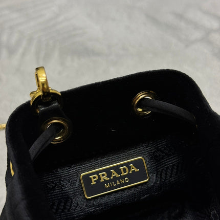 PRADA 25S MINI POUCH 12 IN BLACK VELVET GOLD HARDWARE