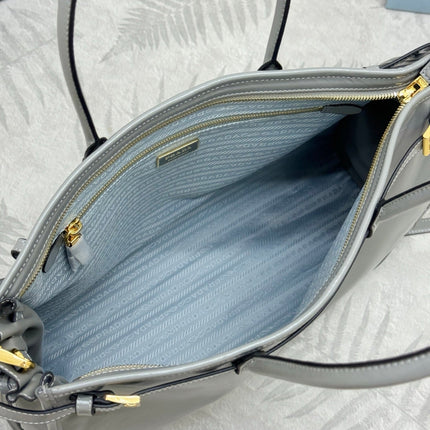 PRADA 25S LUX SOFT BAG 42 IN GRAY GLOSSY CALFSKIN GOLD HARDWARE