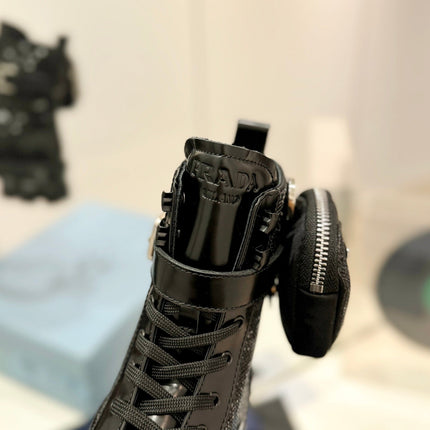 PRA MONOLITH BRUSHED AND RE-NYLON BOOTS WITH POUCH TWINKLE BLACK CALFSKIN