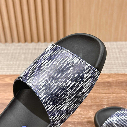 BURBERRY 26S SLIDE SANDALS IN BLACK AND BLUE CALFSKIN