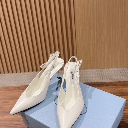 PRADA 26S SLINGBACK PUMPS IN WHITE CALFSKIN