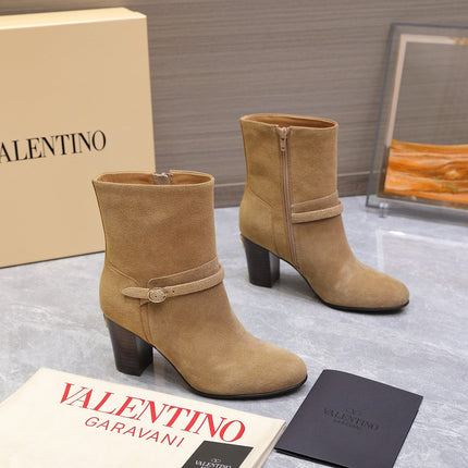 VALENTINO 25S GARAVANI VLOGO LOW BOOTS 80 MM IN LIGHT BROWN SUEDE