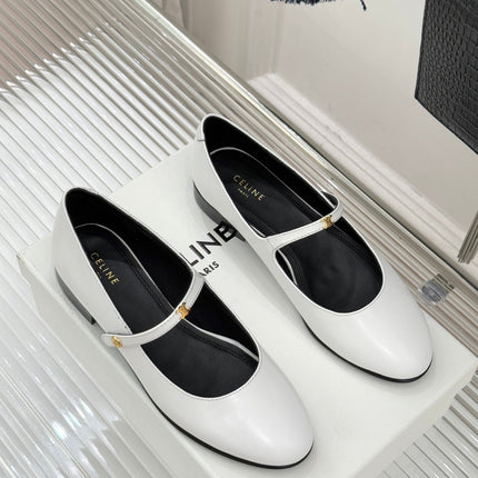 CELINE 26S MARY JANE SHOES IN WHITE LAMBSKIN