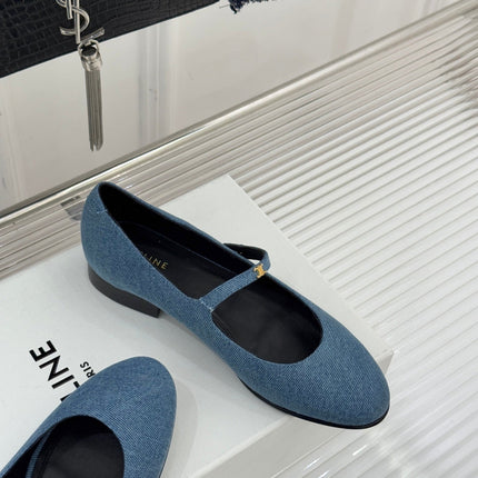 CELINE 26S MARY JANE SHOES IN BLUE DENIM