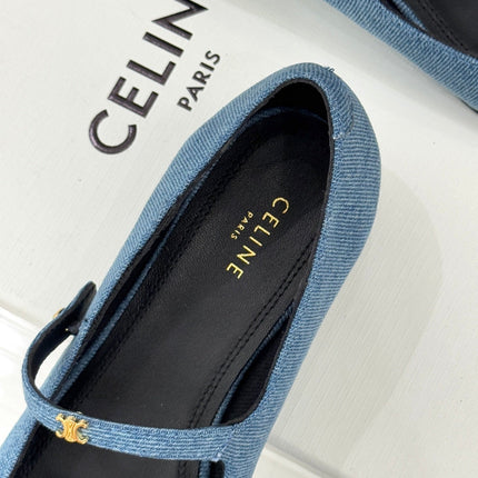 CELINE 26S MARY JANE SHOES IN BLUE DENIM