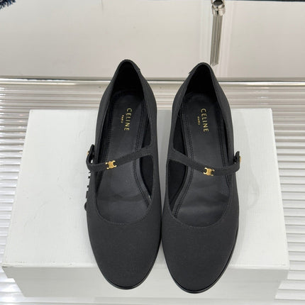 CELINE 26S MARY JANE SHOES IN BLACK FABRIC