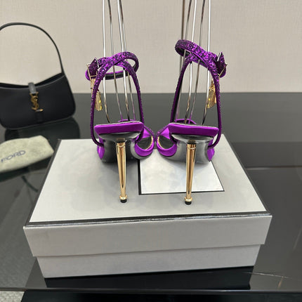 TOM FORD 26S HEELED SANDALS 100 MM IN PURPLE CALFSKIN