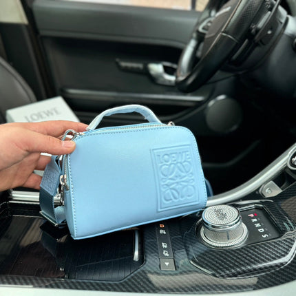 LOE MINI 18 CAMERA CROSS BODY BAG IN LIGHT BLUE CALFSKIN
