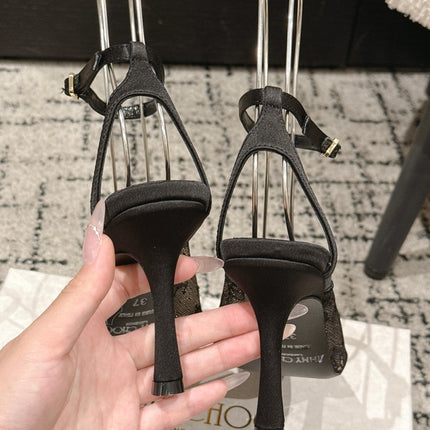 JIMMY CHOO 26S SLINGBACK HEELS 95 MM IN BLACK LACE