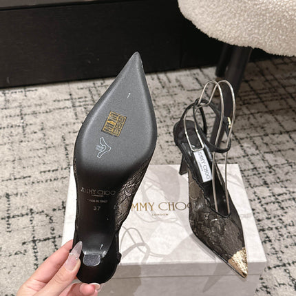 JIMMY CHOO 26S SLINGBACK HEELS 95 MM IN BLACK LACE