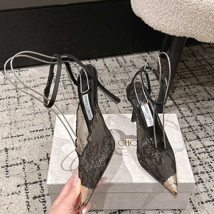 JIMMY CHOO 26S SLINGBACK HEELS 95 MM IN BLACK LACE