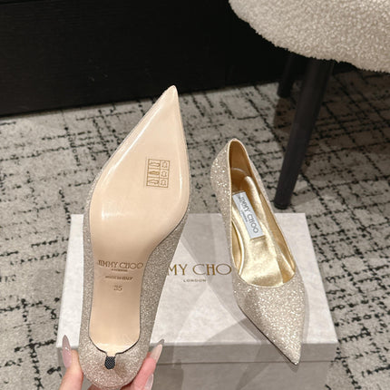 JIMMY CHOO 26S HIGH HEELS 65 MM IN CHAMPAGNE GOLD GLITTER