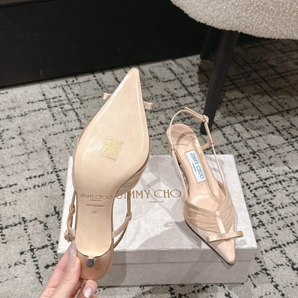 JIMMY CHOO 26S SLINGBACK HEELS 65 MM IN LIGHT NUDE PINK FABRIC