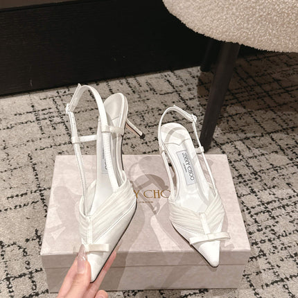 JIMMY CHOO 26S SLINGBACK HEELS 65 MM IN WHITE FABRIC