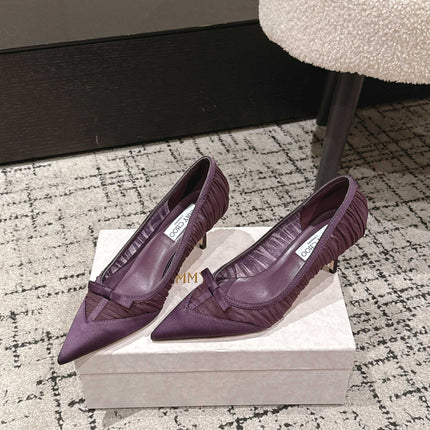 JIMMY CHOO 26S POINTED-TOE HIGH HEELS 65 MM IN DEEP PURPLE FABRIC