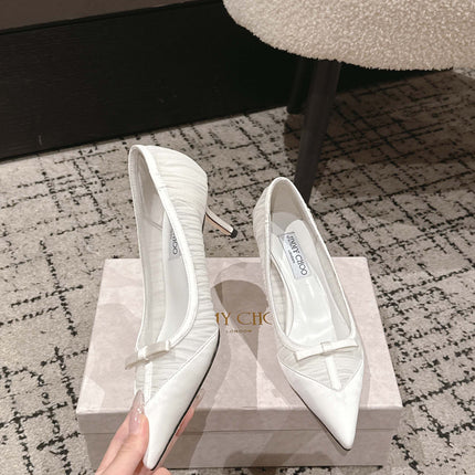 JIMMY CHOO 26S POINTED-TOE HIGH HEELS 65 MM IN WHITE FABRIC