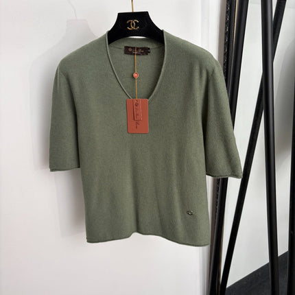 LORO PIANA 26S SHORT-SLEEVE V-NECK KNIT TOP 920