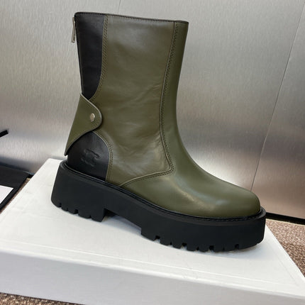 CELINE 26S ANKLE BOOTS 45 MM IN MOSS GREEN CALFSKIN