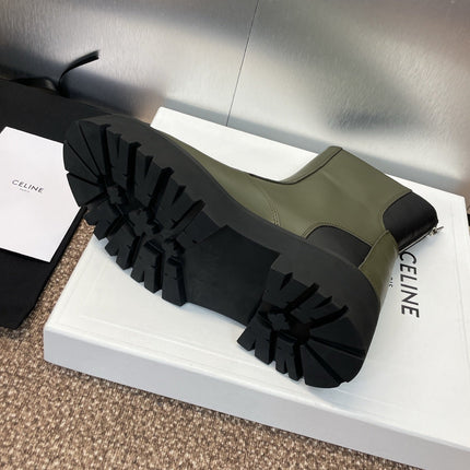 CELINE 26S ANKLE BOOTS 45 MM IN MOSS GREEN CALFSKIN