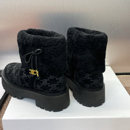 CELINE 26S ANKLE BOOTS 45 MM IN BLACK SUEDE AND WOOL
