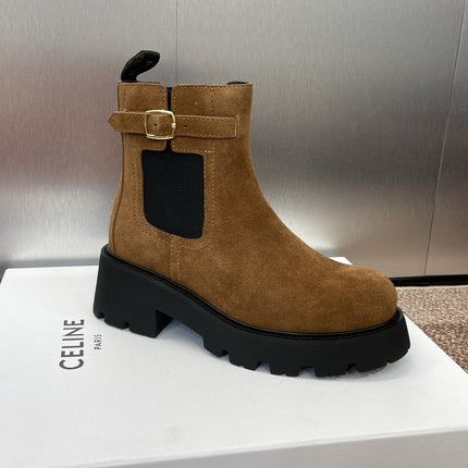 CELINE 26S ANKLE BOOTS 45 MM IN BROWN SUEDE