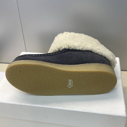 CHLOÉ 26S SHEARLING BOOTS IN CHARCOAL GREY SUEDE