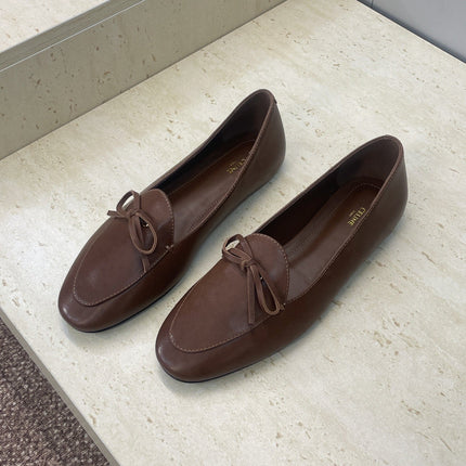 CELINE 26S BALLET FLATS IN DARK BROWN LAMBSKIN WITH BOW