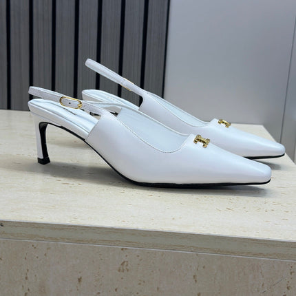 CELINE 26S SLINGBACK HEELS 65 MM IN WHITE CALFSKIN