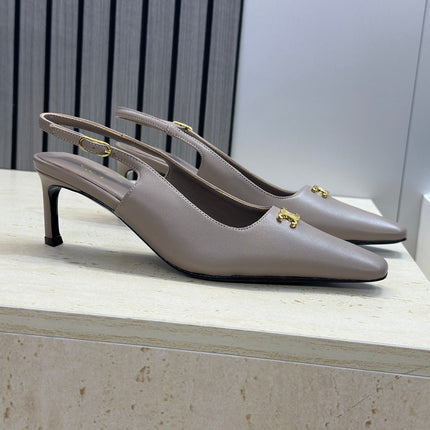 CELINE 26S SLINGBACK HEELS 65 MM IN BEIGE GREY CALFSKIN