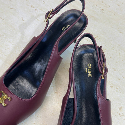 CELINE 26S SLINGBACK HEELS 65 MM IN DARK RED CALFSKIN