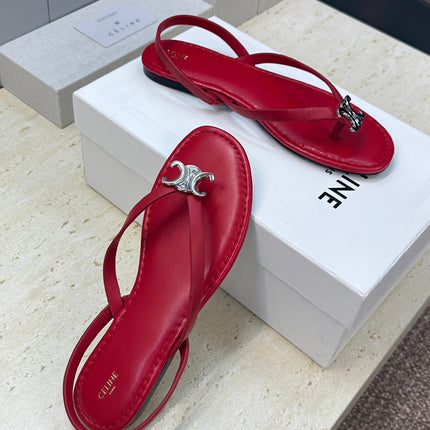 CELINE 26S THONG SANDALS IN RED CALFSKIN