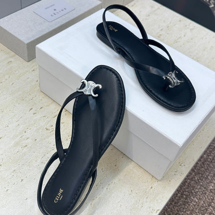 CELINE 26S THONG SANDALS IN BLACK CALFSKIN