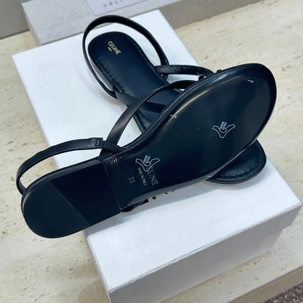 CELINE 26S THONG SANDALS IN BLACK CALFSKIN