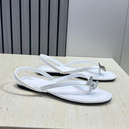 CELINE 26S THONG SANDALS IN WHITE CALFSKIN