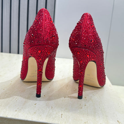 JIMMY CHOO 26S HIGH HEELS 95 MM IN RED CRYSTAL-EMBELLISHED