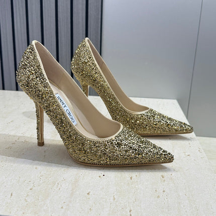 JIMMY CHOO 26S HIGH HEELS 95 MM IN GOLD CRYSTAL-EMBELLISHED
