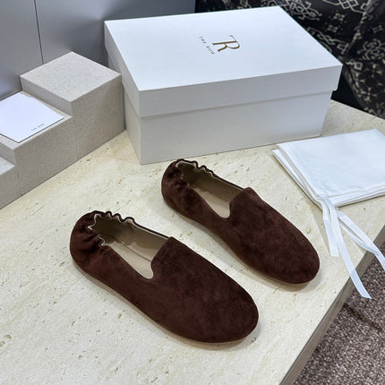 THE ROW 26S BALLET FLATS IN CHOCOLATE BROWN SUEDE