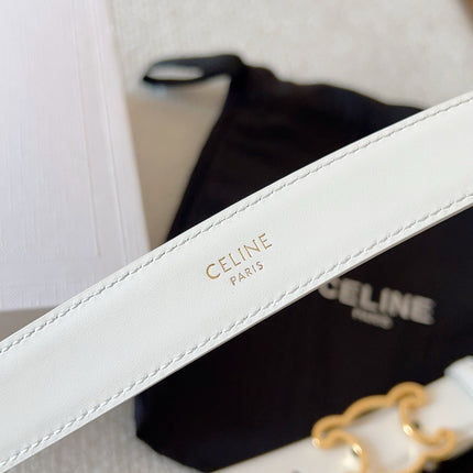 CELINE 25S TRIOMPHE BELT 25MM IN WHITE CALFSKIN GOLD HARDWARE 585788