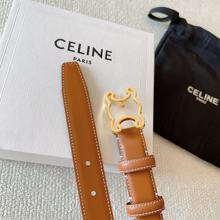 CELINE 25S TRIOMPHE BELT 25MM IN CARAMEL CALFSKIN GOLD HARDWARE 585789