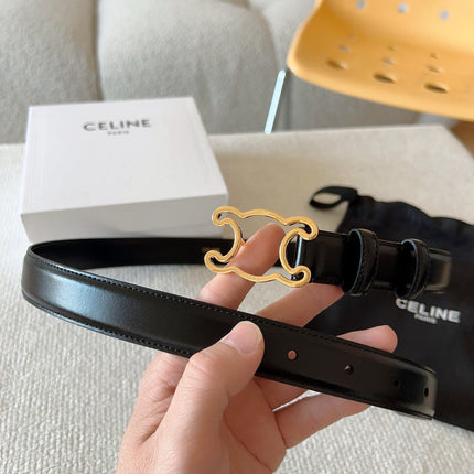 CELINE 25S TRIOMPHE BELT 25MM IN BLACK CALFSKIN GOLD HARDWARE 585790