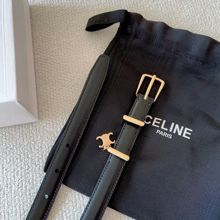 CELINE 25S BELT 18MM IN BLACK ELEGANT CHARM TAURILLON GOLD HARDWARE 585792