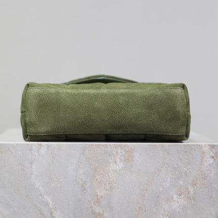 YSL 25S LOULOU PUFFER MINI 23 IN GREEN SUEDE GOLD HARDWARE